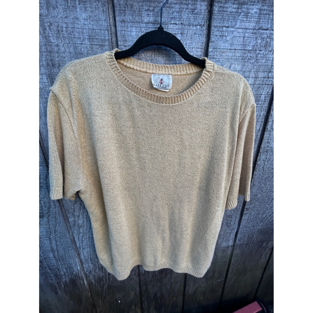 Vintage Cape Cod Sportswear Metallic Golden Knit Sweater Top Coastal Grandmother